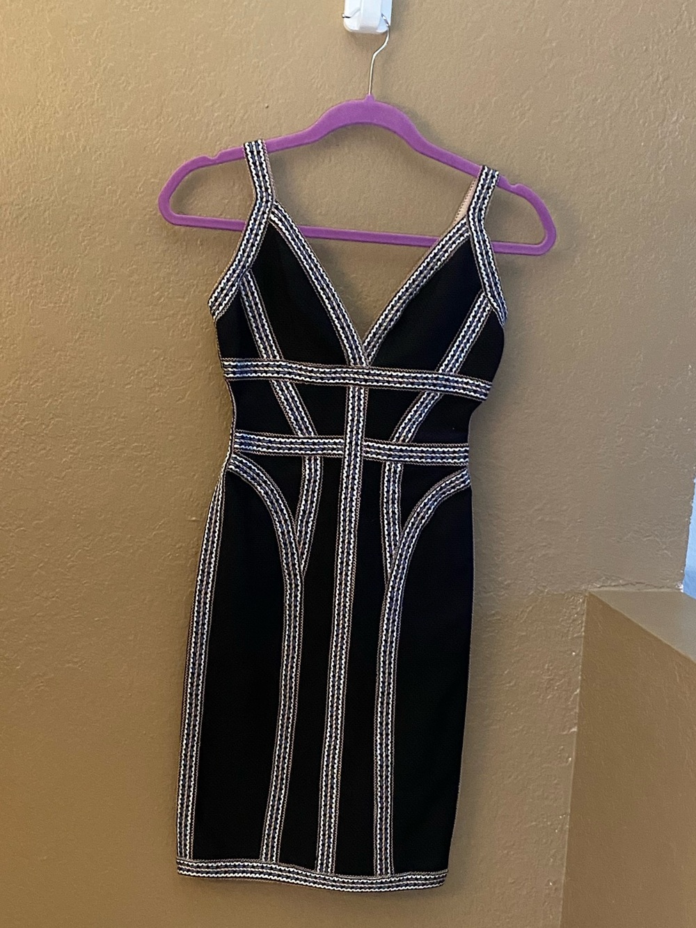 Herve Leger Black Mini Bandage Dress with Silver Trim